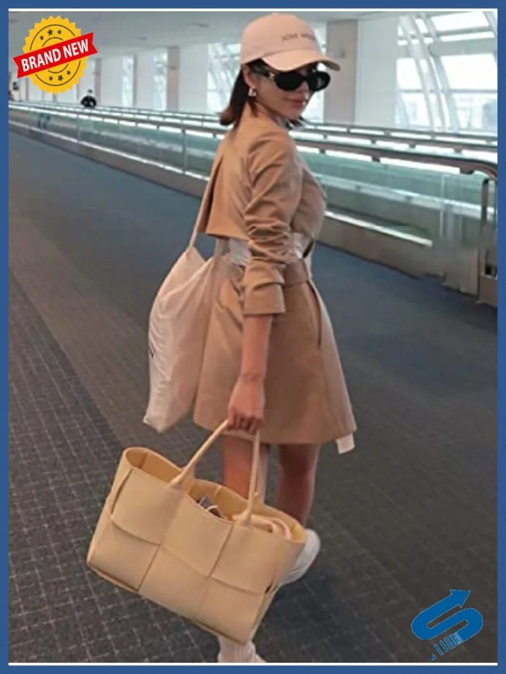 Vegan Leather Woven Shoulder Tote Satchel with Matching Clutch